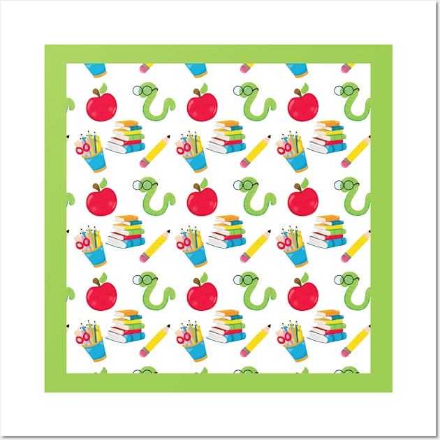 Bookworm Books Apples Pencils Wall Art by Rengaw Designs